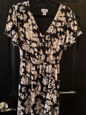 Nicole Miller Black Wrap Dress with Cream Floral Print